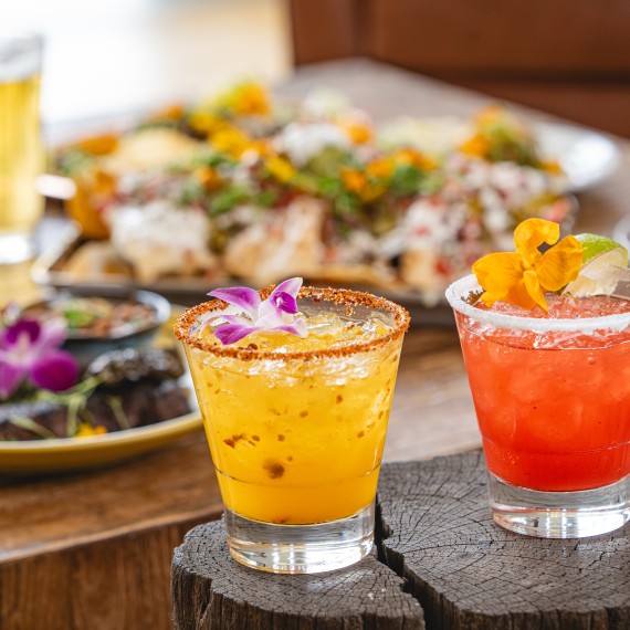 a group of drinks on a table