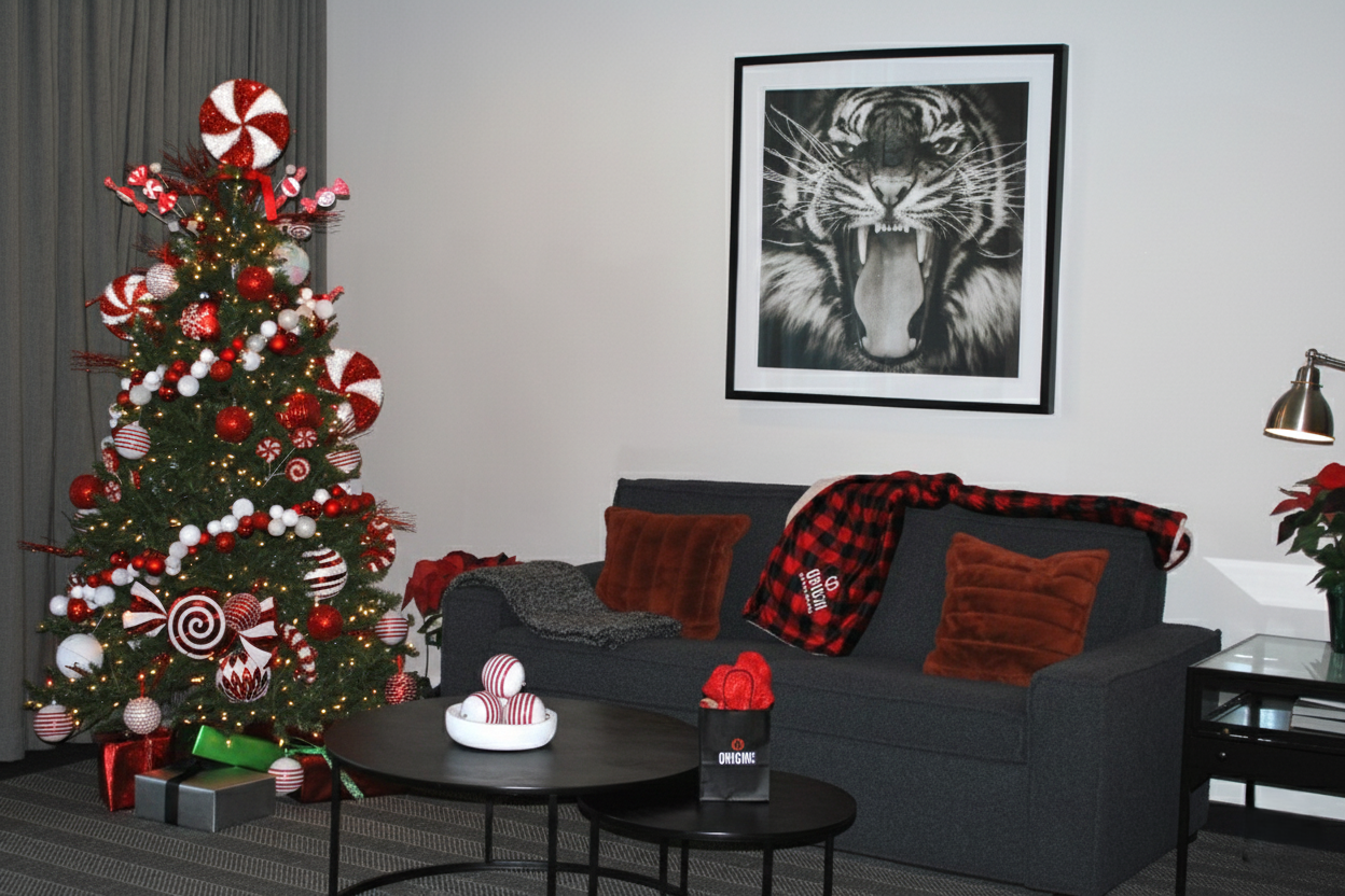 a christmas tree with a picture of a tiger