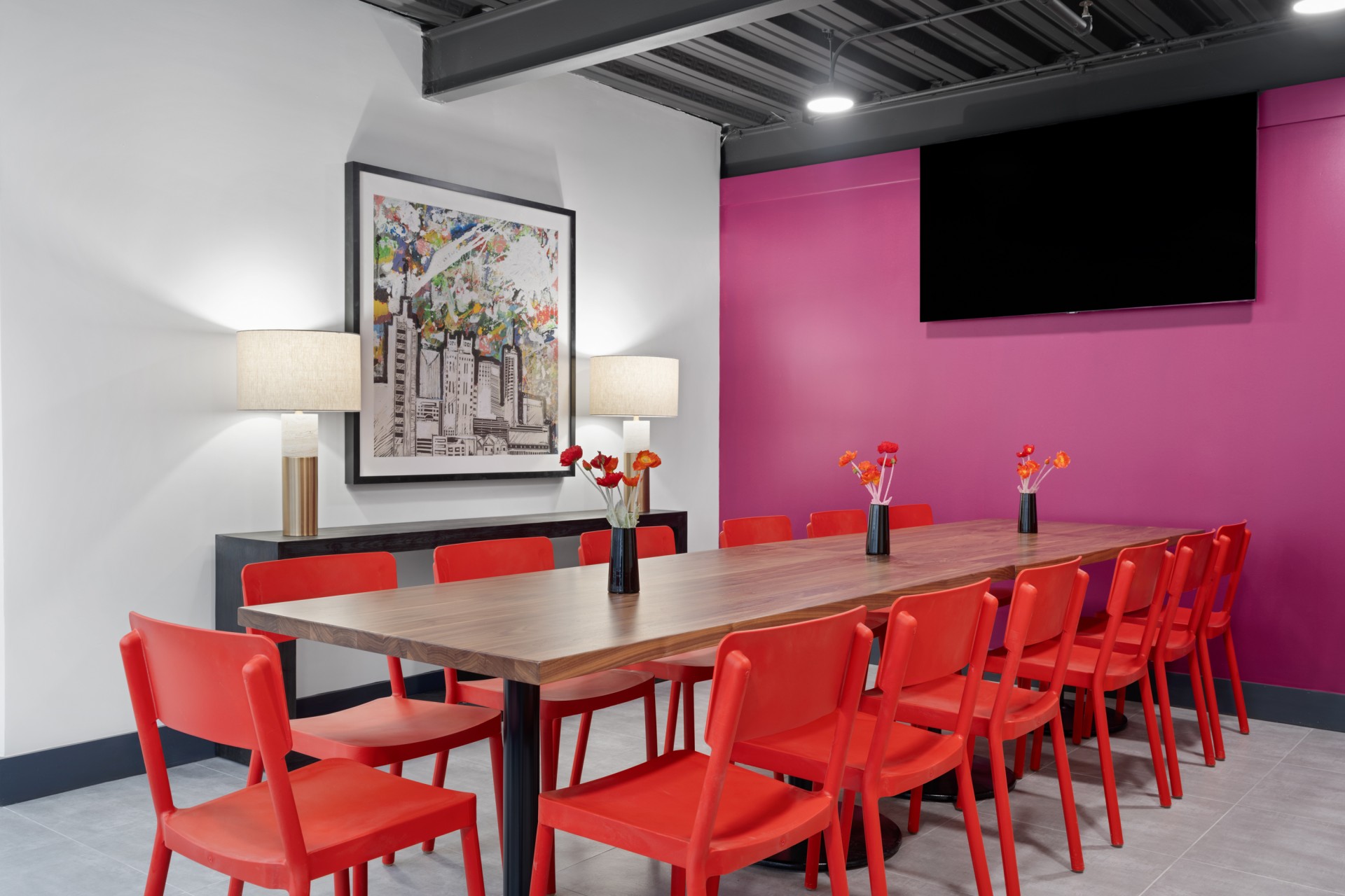 a room with a table and chairs