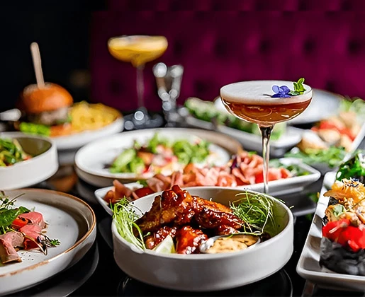 a table full of plates of food