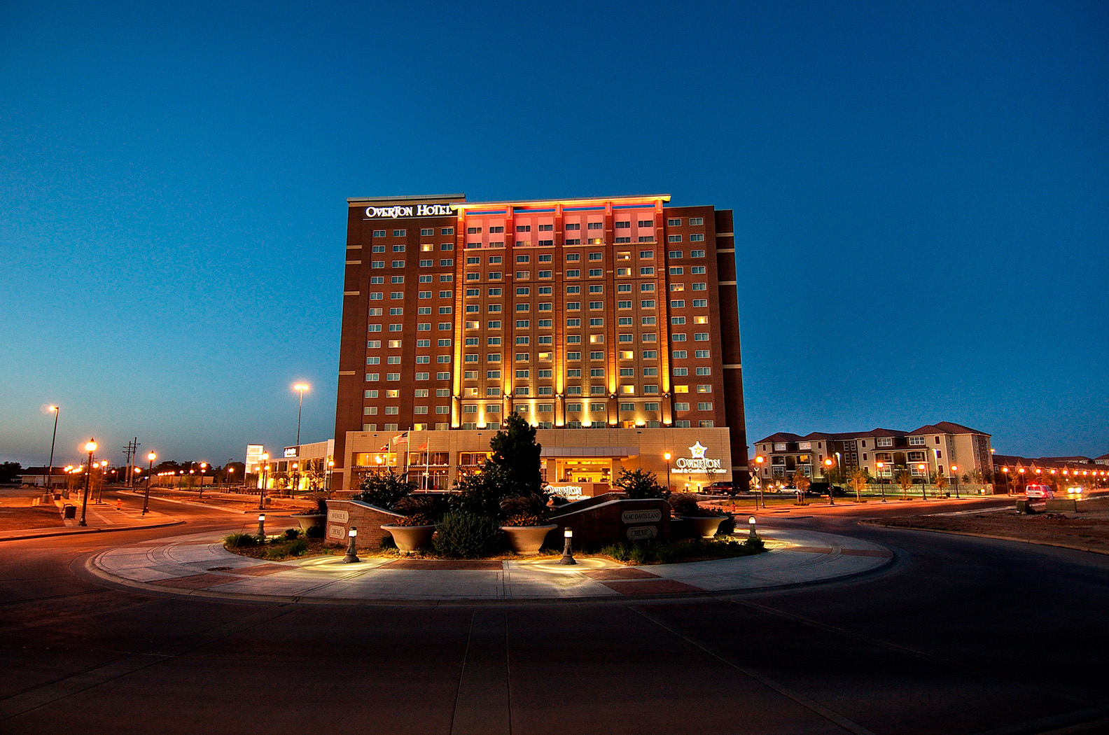 a large building with lights on