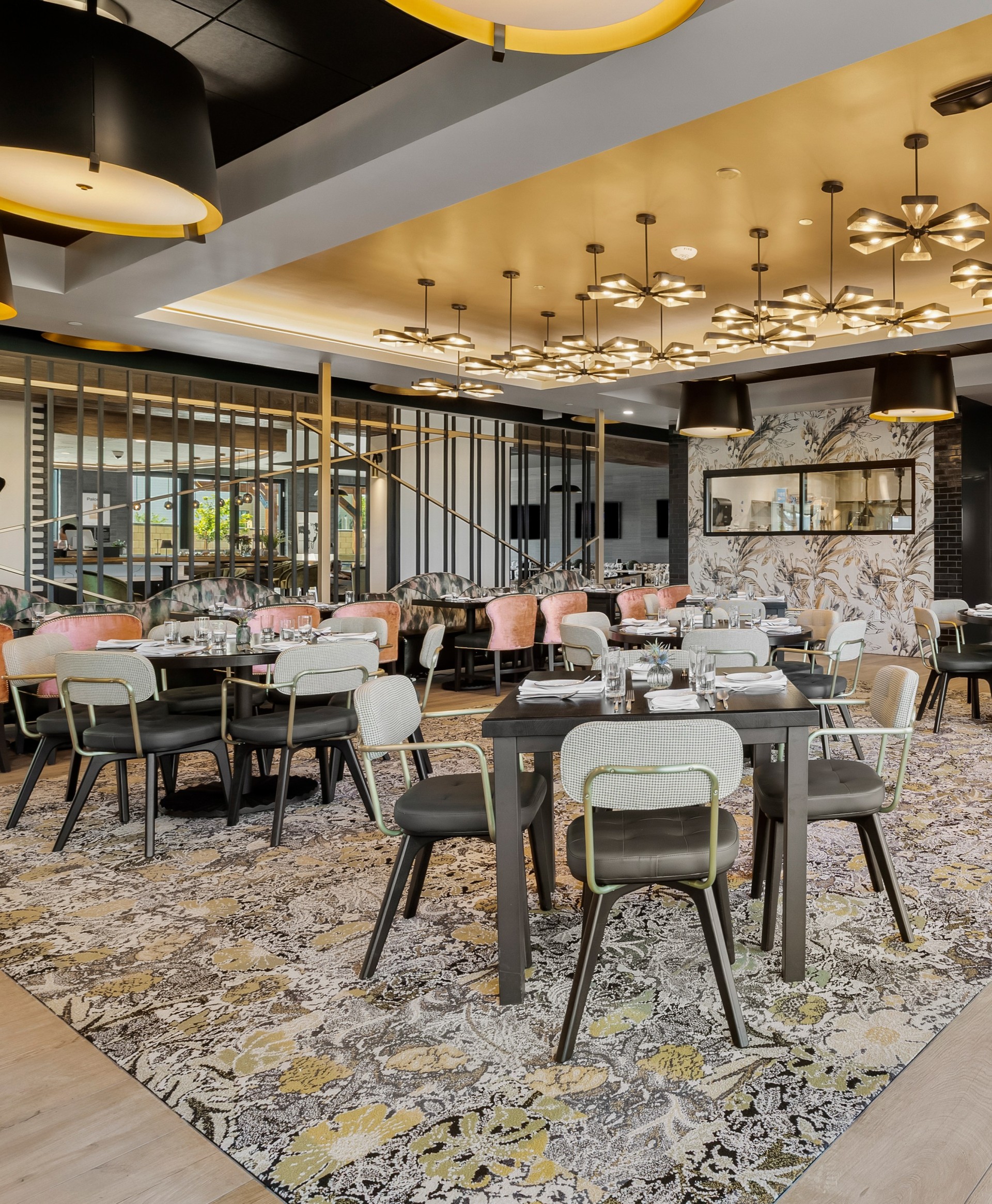 a restaurant with tables and chairs