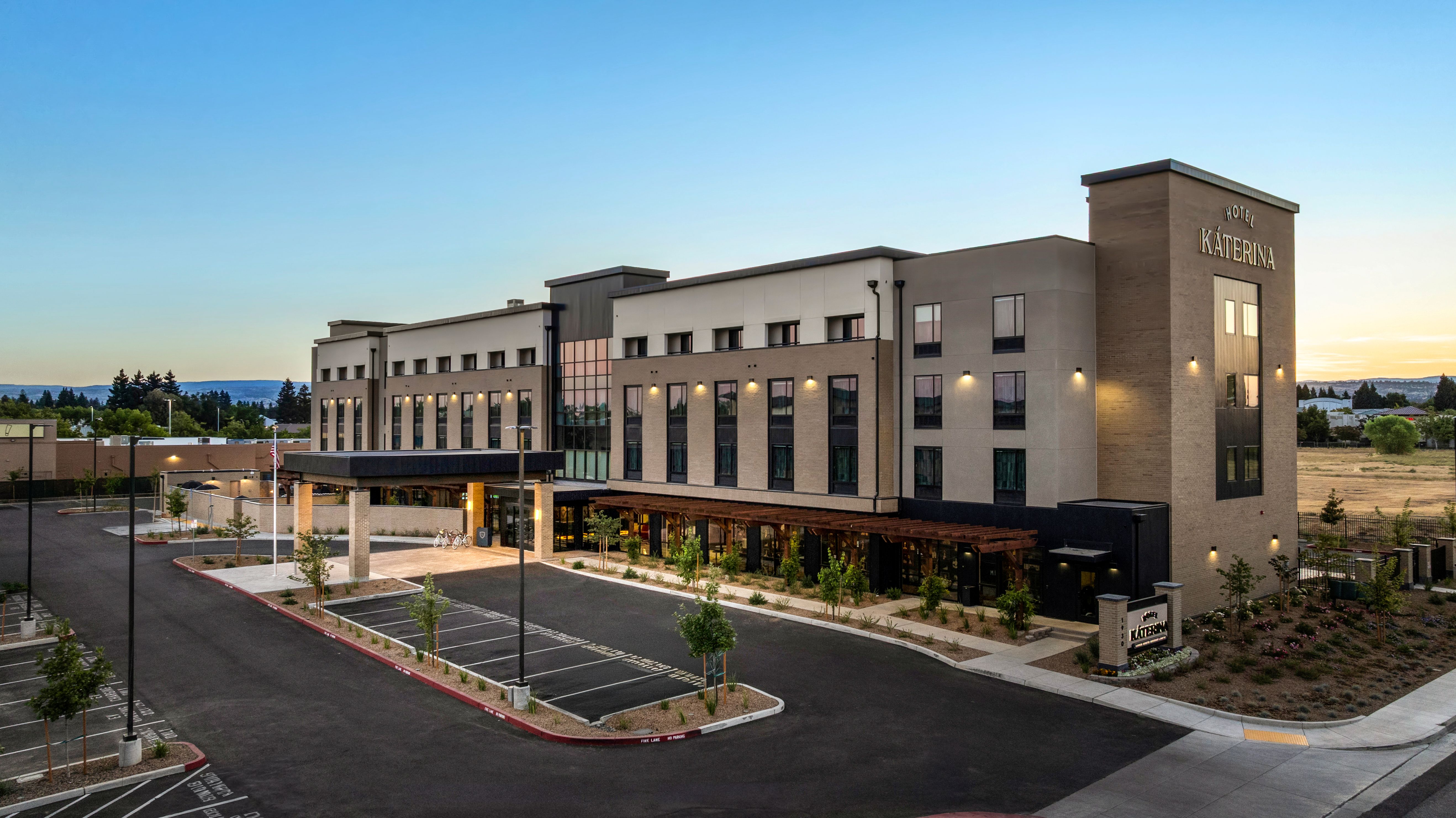 a building with a parking lot