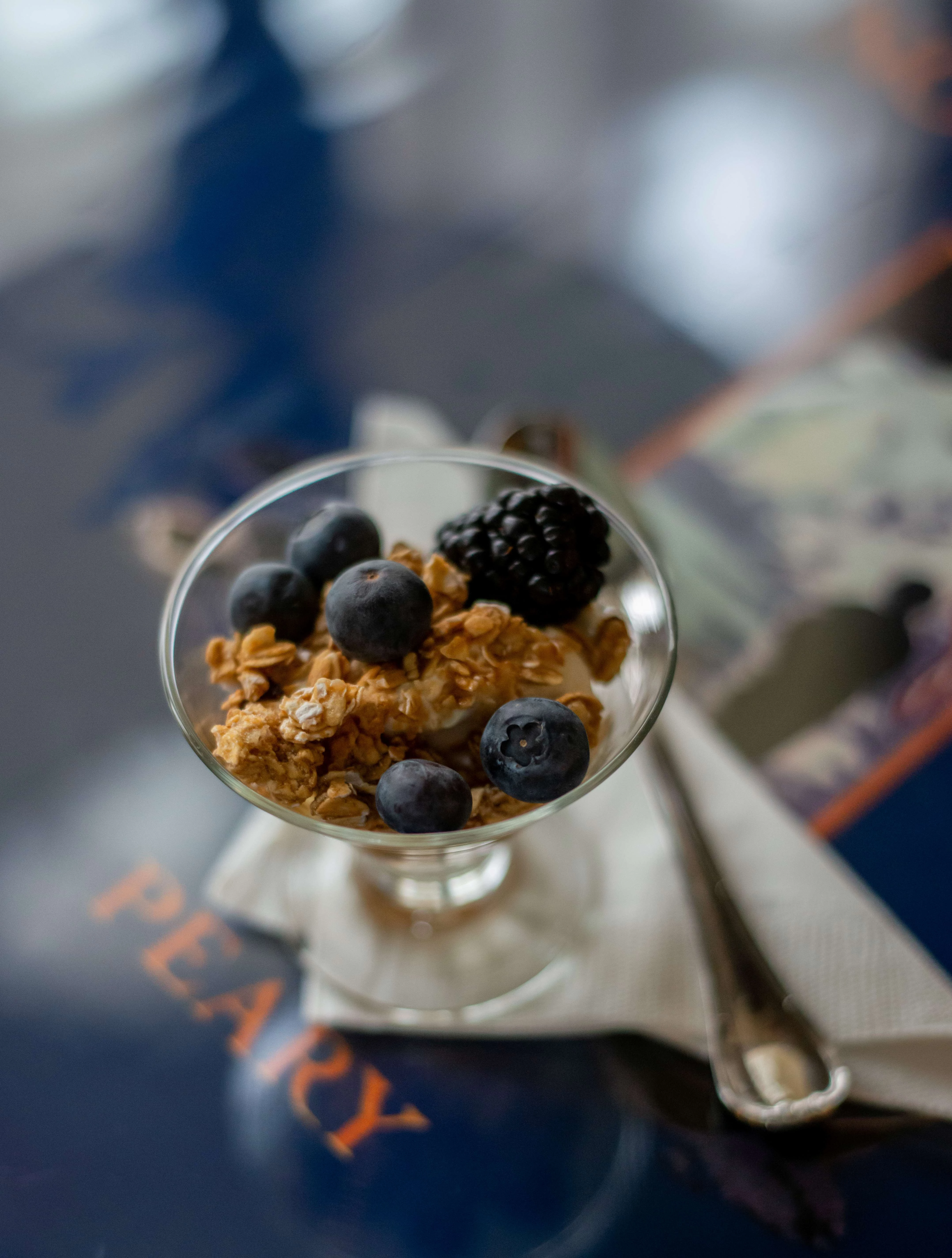 a bowl of granola and berries