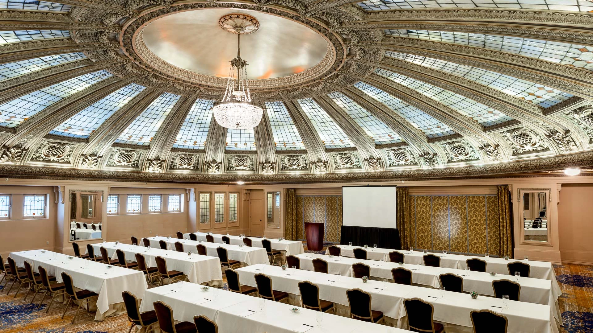 a room with tables and chairs