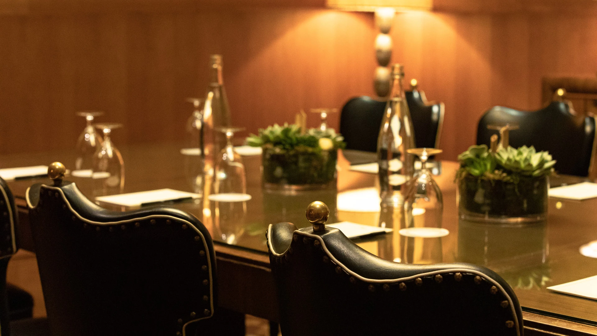 a table with chairs and a plant on it