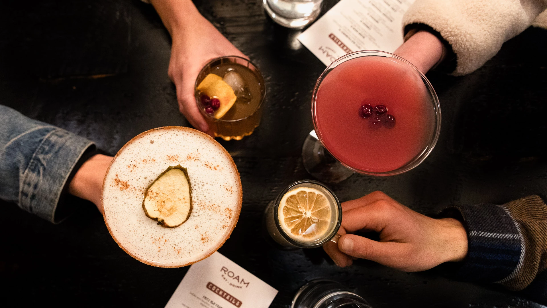 a group of drinks on a table