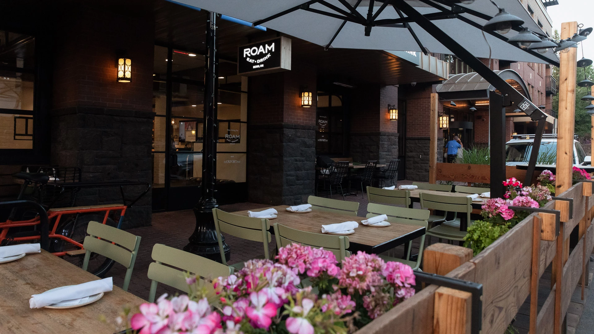 a tables and chairs outside of a restaurant