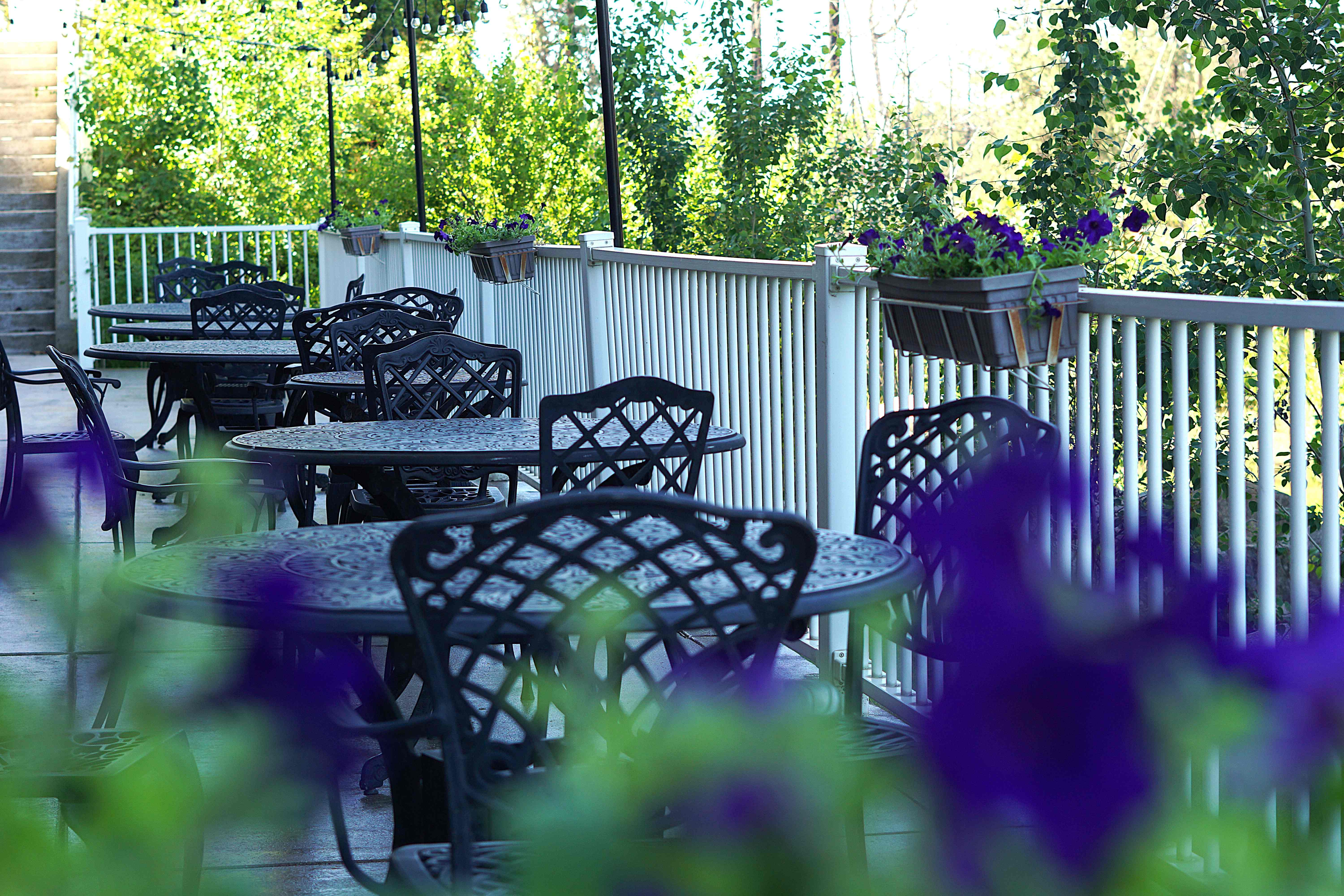 a table and chairs on a patio
