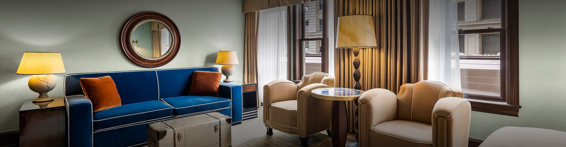 a room with a couch and a table