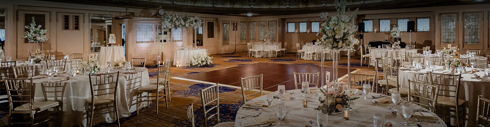 a room with tables and chairs