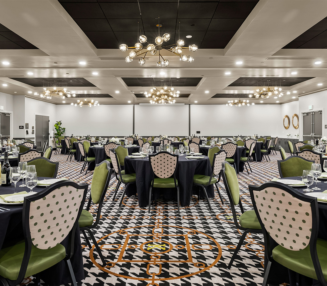 a room with tables and chairs