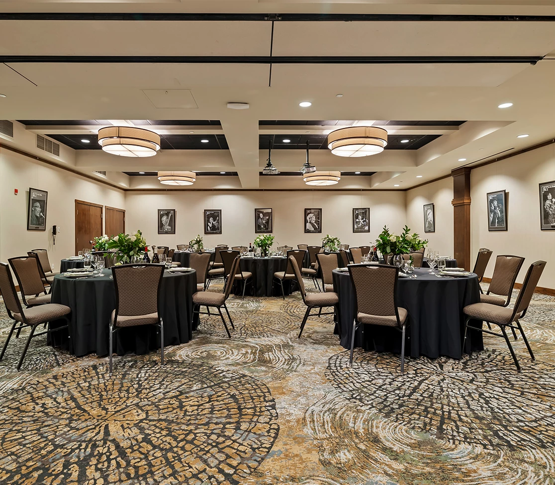 a room with tables and chairs