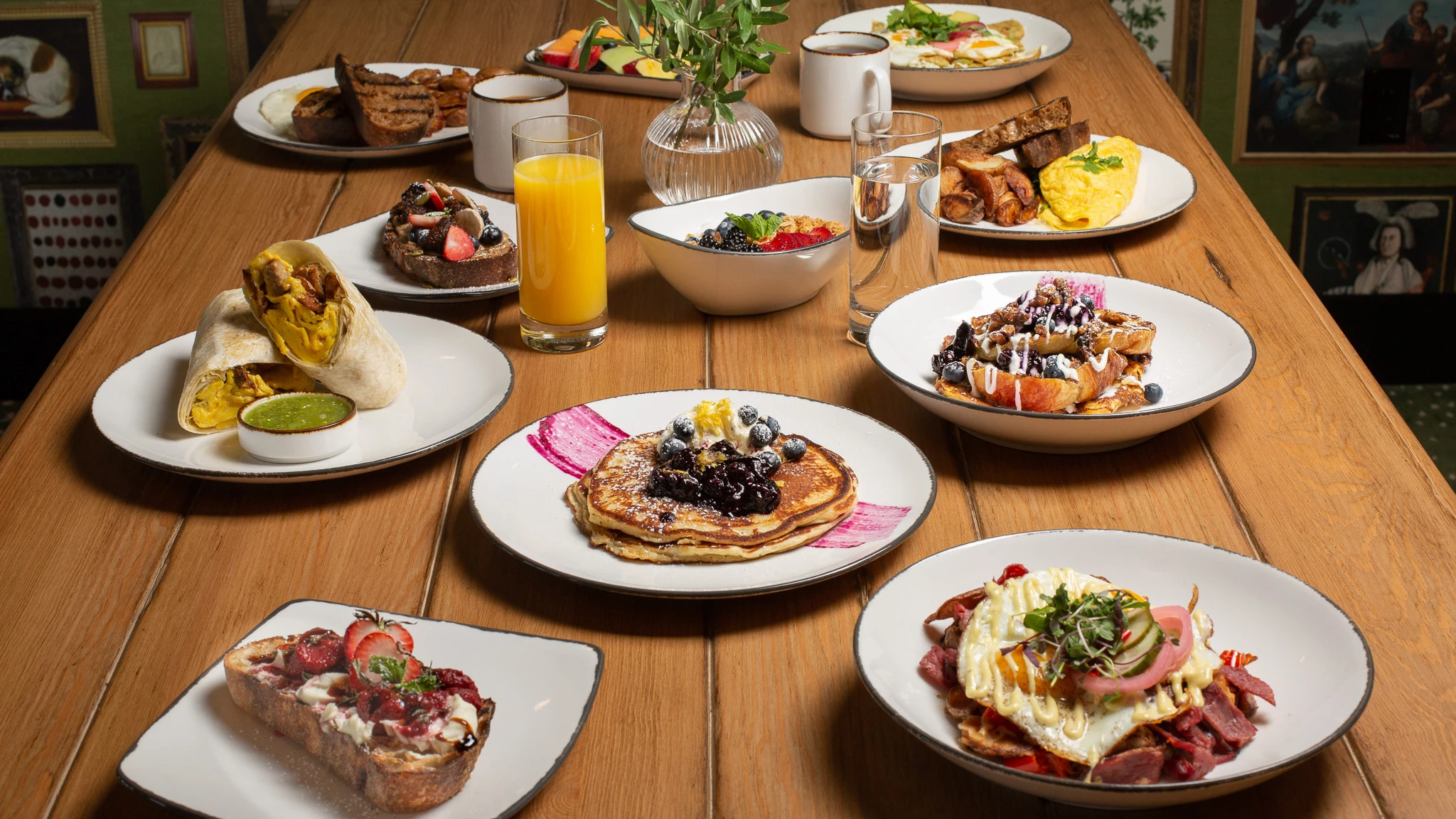 a table full of plates of food