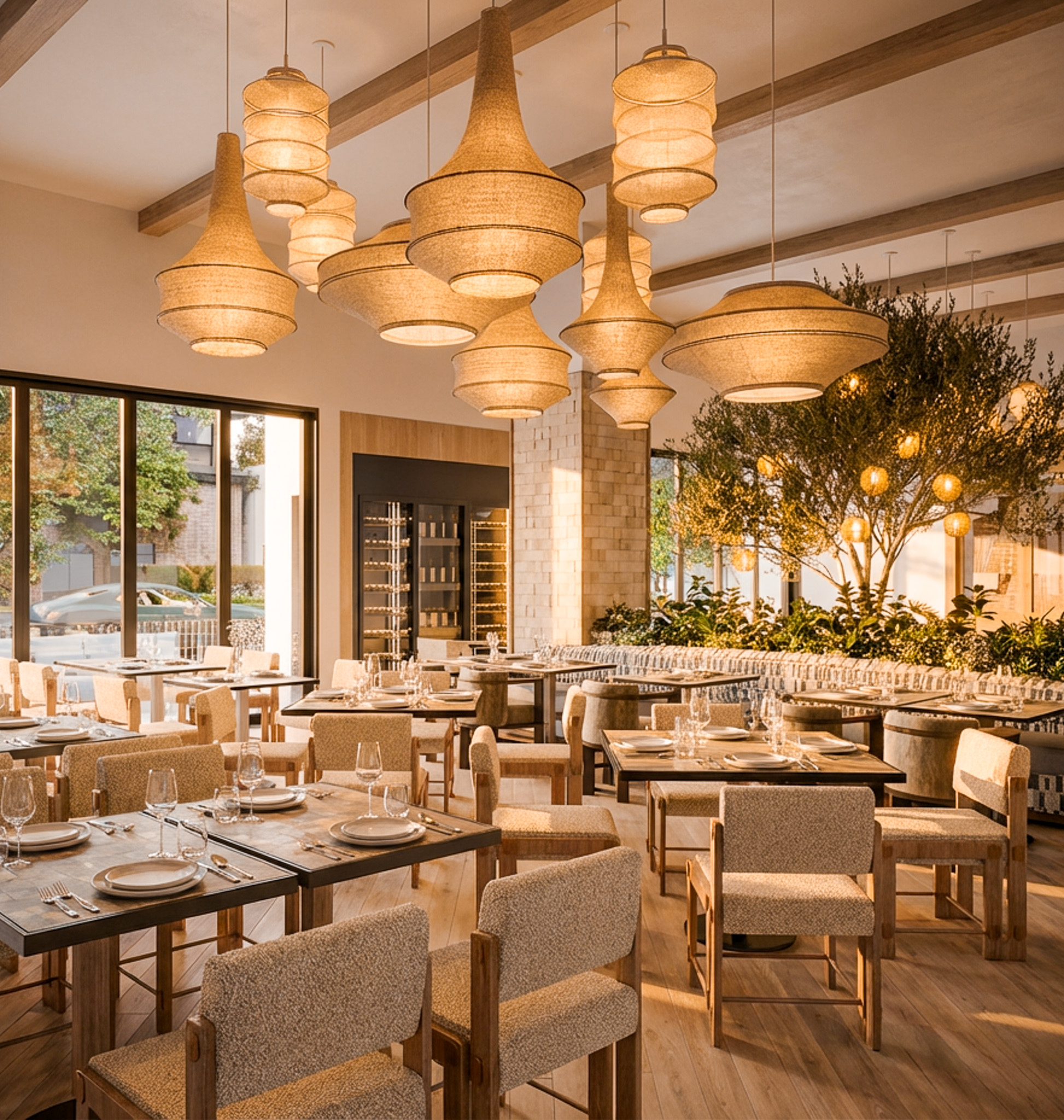a restaurant with tables and chairs