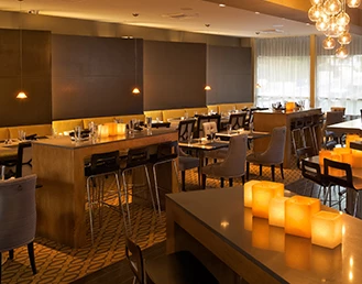 Interior of a restaurant with soft light