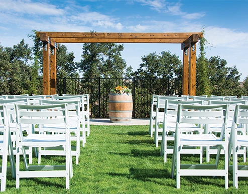 a table and chairs outside