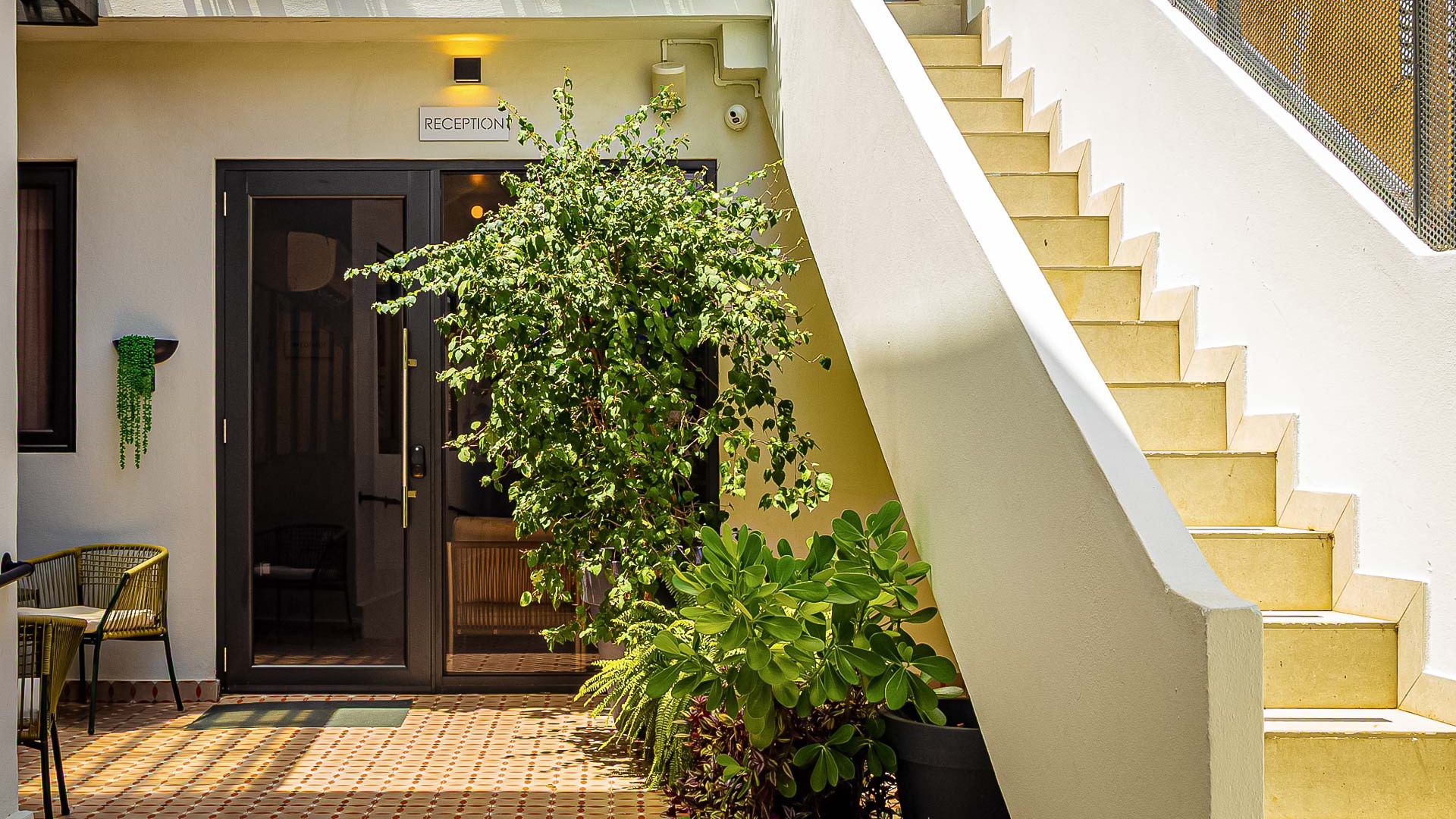 a staircase next to a building