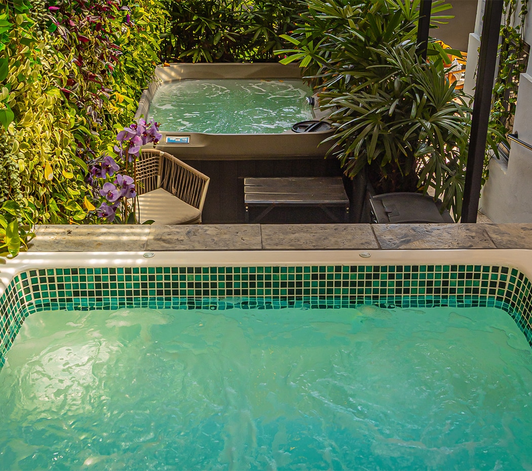 a hot tub with a jacuzzi in the back