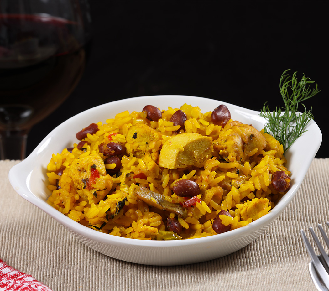 a bowl of rice and beans