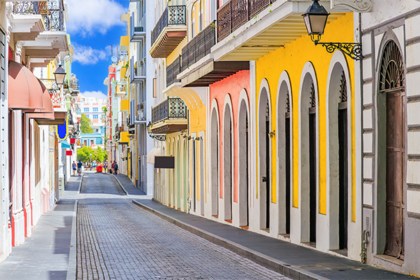 a street with colorful buildings