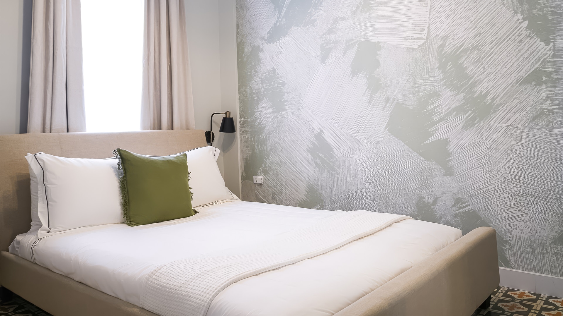 Modern bedroom with queen bed