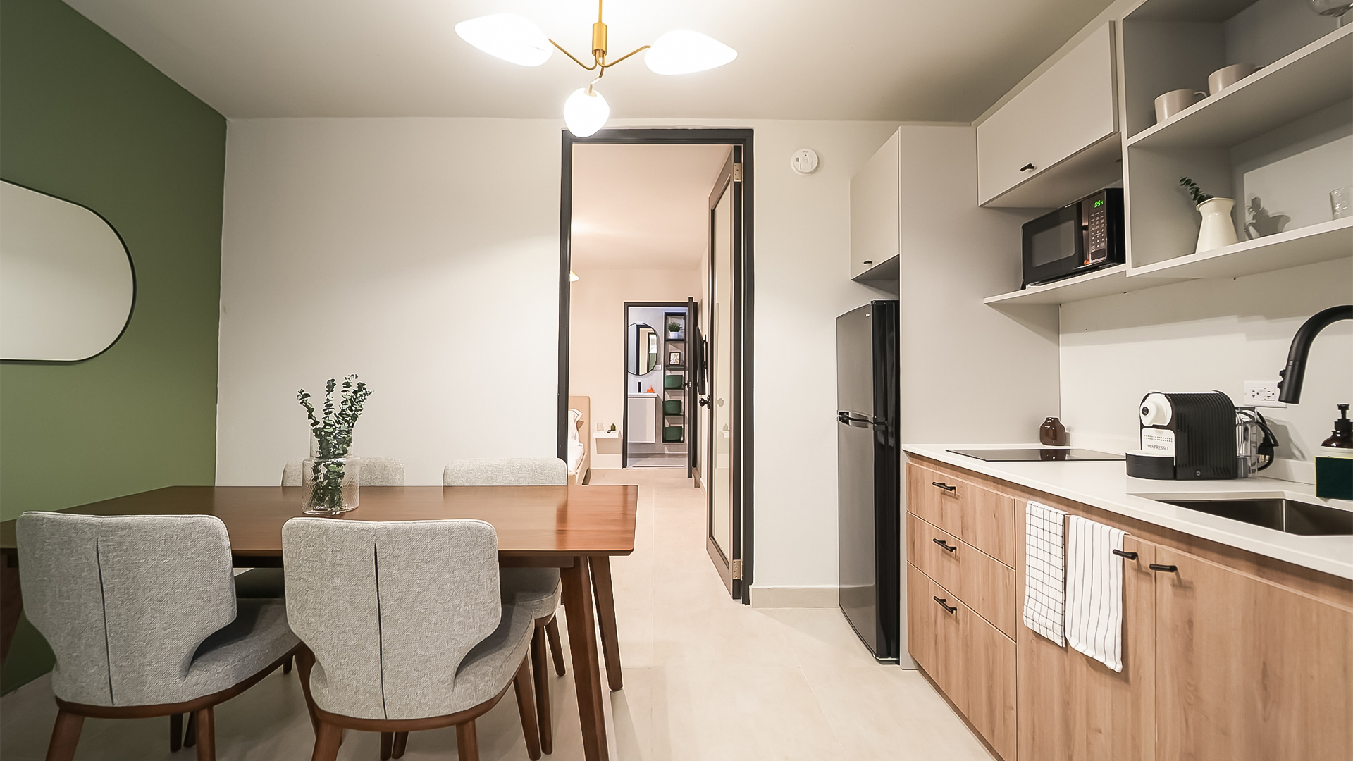 a dining table in a room