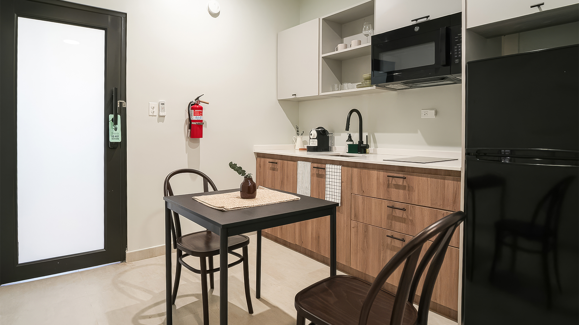 Compact kitchen with table for two