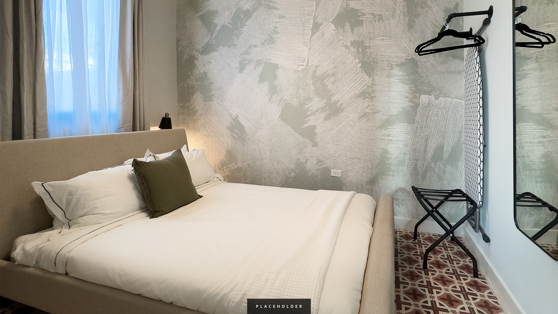 Modern bedroom with clothing rack