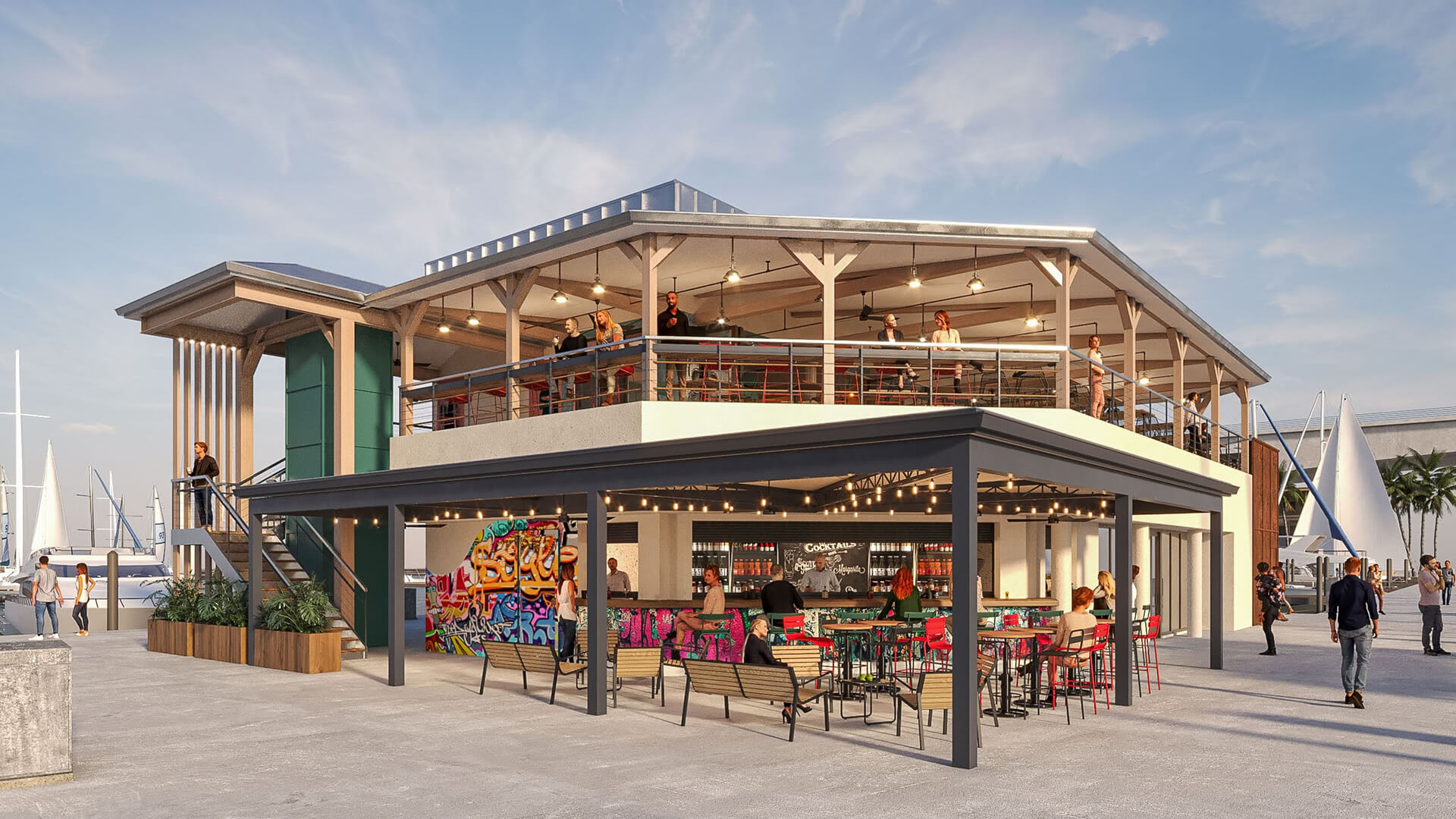 a building with a large patio and a large balcony