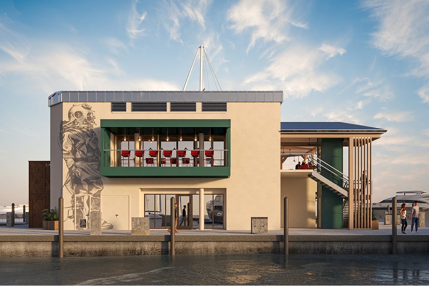 a building with a wall and a mural on the side
