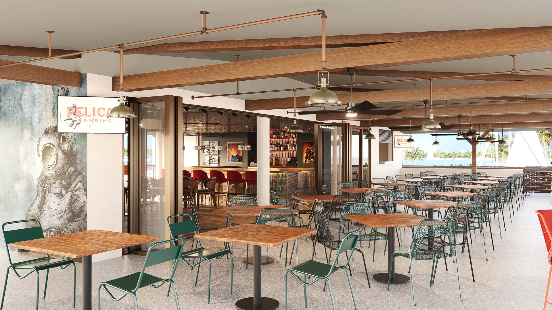 a restaurant with tables and chairs