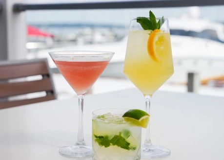 a group of drinks on a table