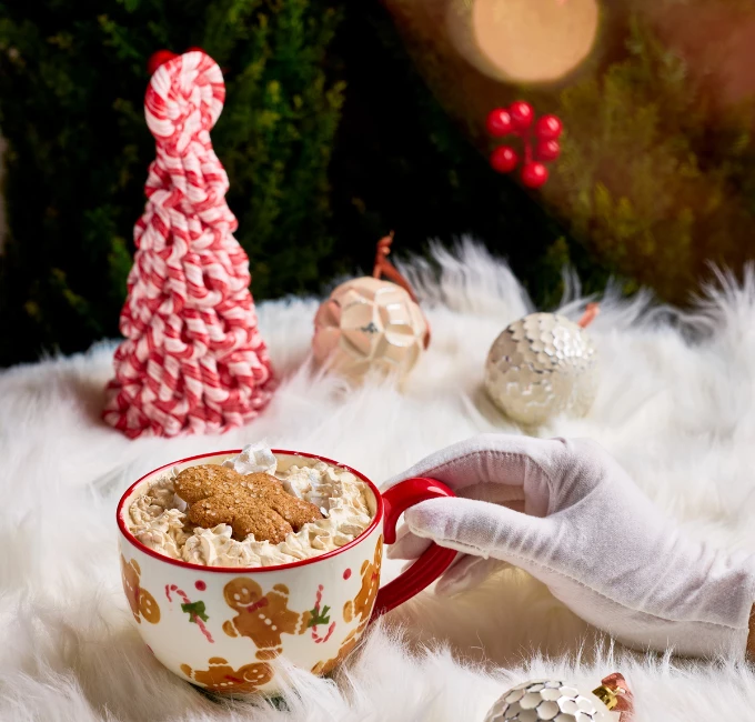 a hand holding a mug of hot chocolate