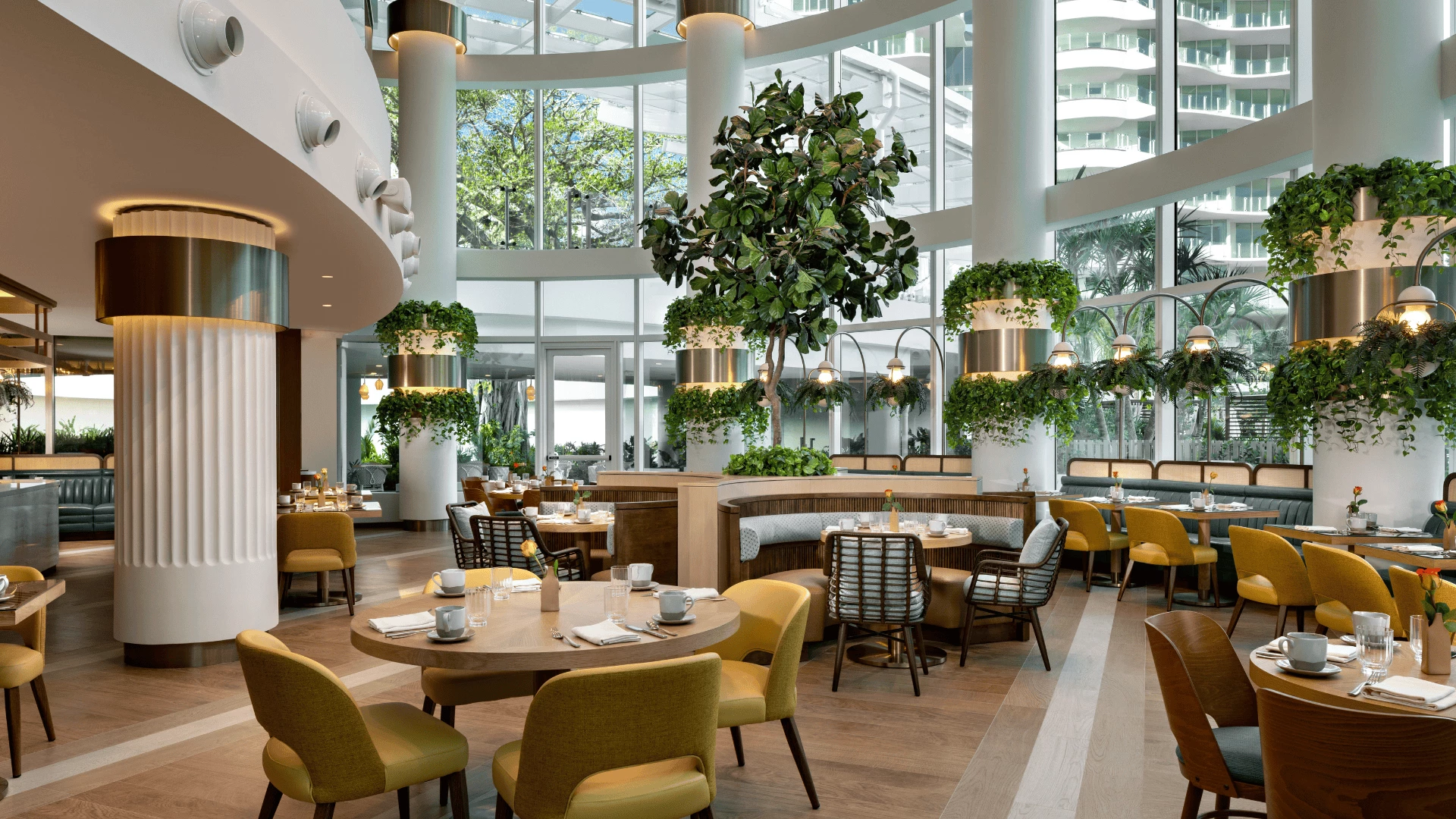 a restaurant with tables and chairs