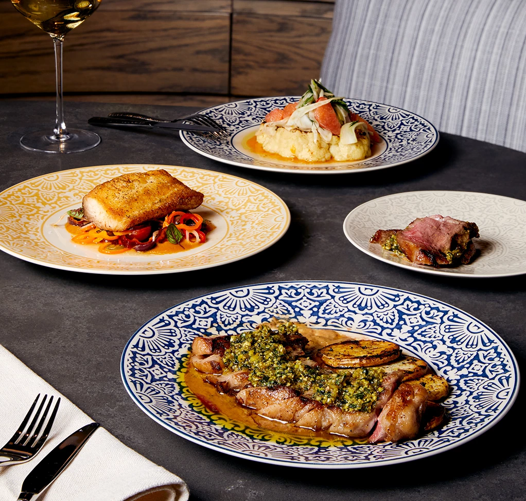 a table with plates of food