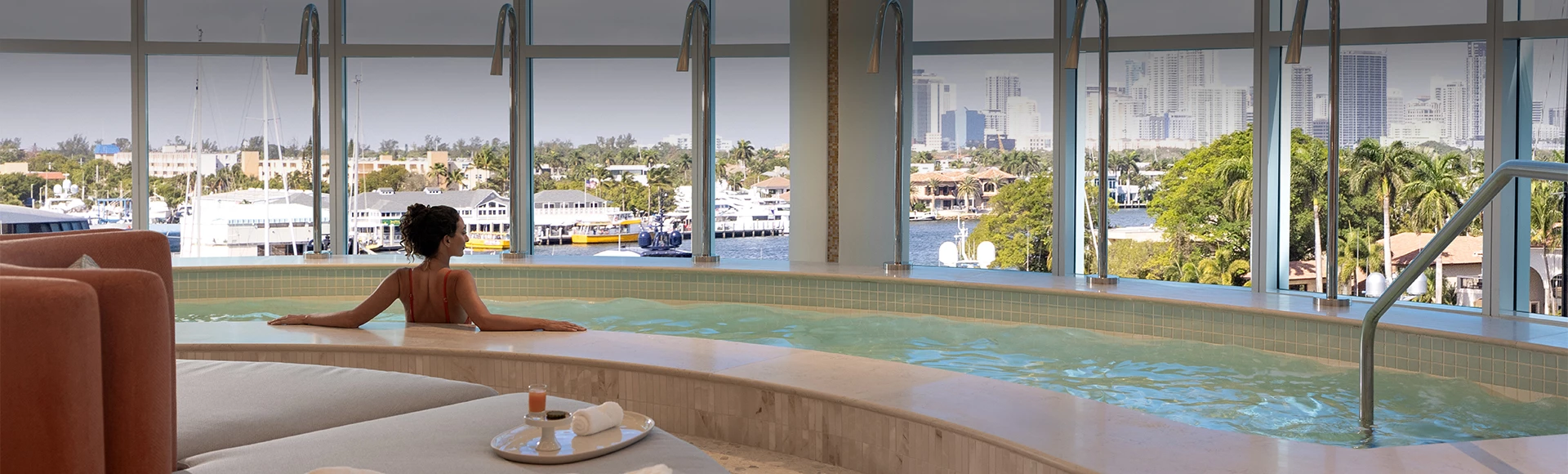 a person sitting in a hot tub