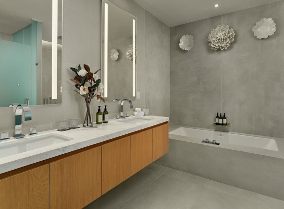 a bathroom with a bathtub and sink