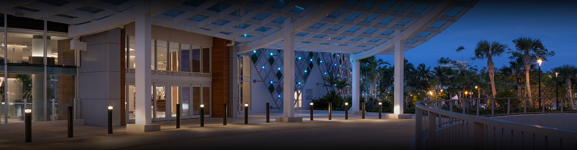 a building with lights on the outside