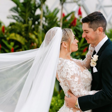 a man and woman in a wedding dress