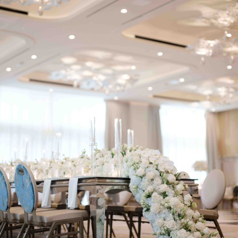 a table set for a wedding reception
