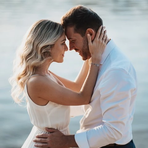a man and woman kissing