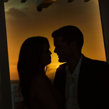 a silhouette of a man and woman