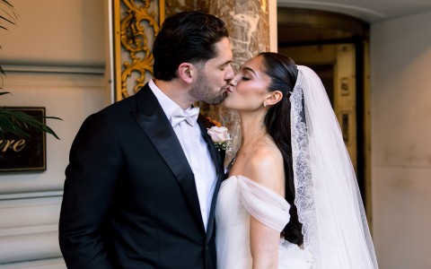 a man and woman kissing