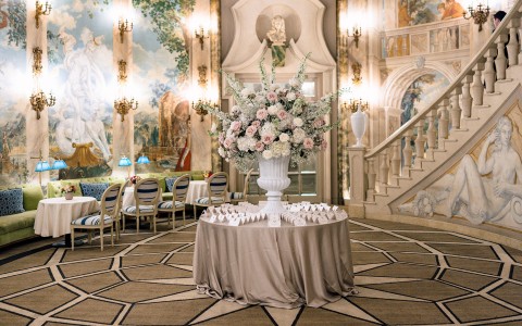 a table with flowers on it