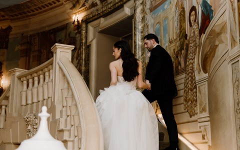 a man and woman in a wedding dress