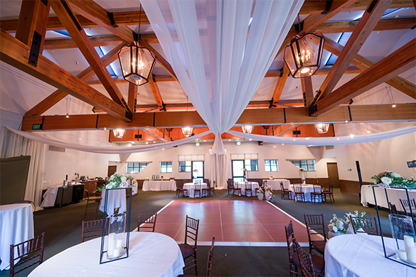 a room with tables and chairs