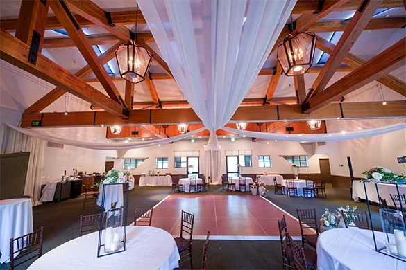 a room with tables and chairs