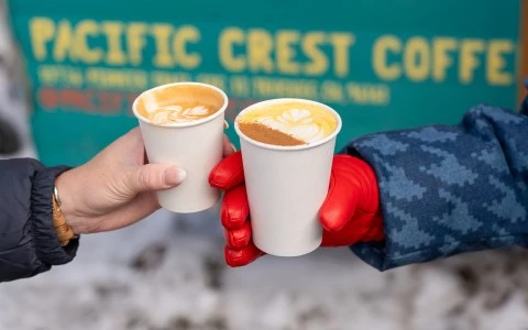 two hands holding cups of coffee