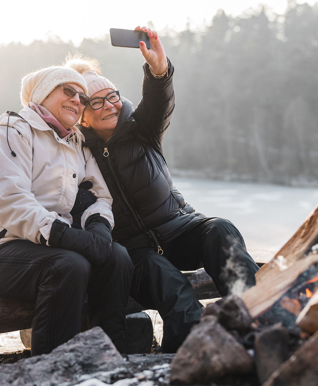 Women taking a selfie on a winter day